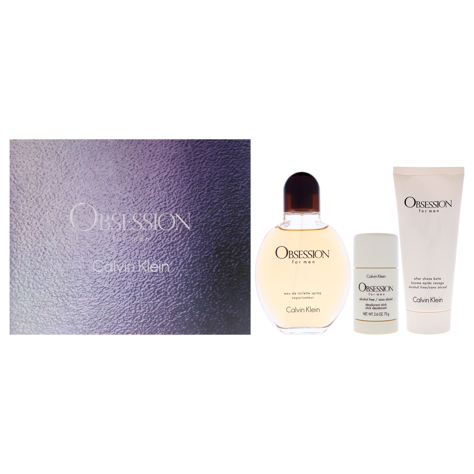 Obsession by Calvin Klein for Men - 3 Pc Gift Set 4.2oz EDT Spray, 2.6oz Deodorant Stick, 3.3oz After Shave Balm