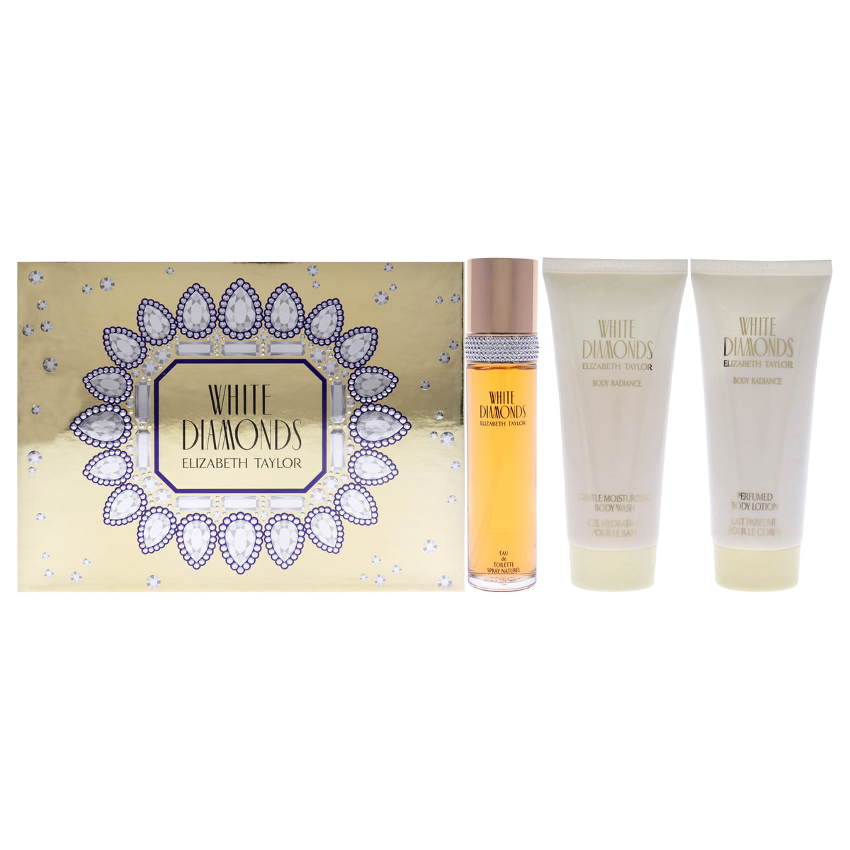 White Diamonds by Elizabeth Taylor for Women - 3 Pc Gift Set 3.3oz EDT Spray, 3.3oz Perfumed Body Lotion, 3.3oz Body Wash