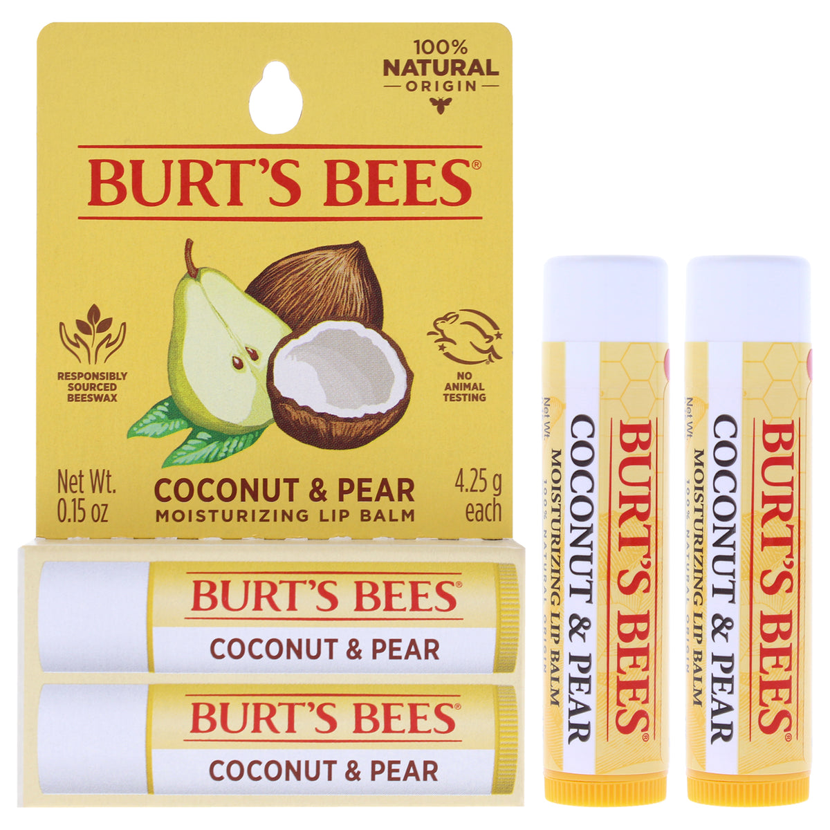 Coconut and Pear Moisturizing Lip Balm Twin Pack by Burts Bees for Unisex - 2 x 0.15 oz Lip Balm