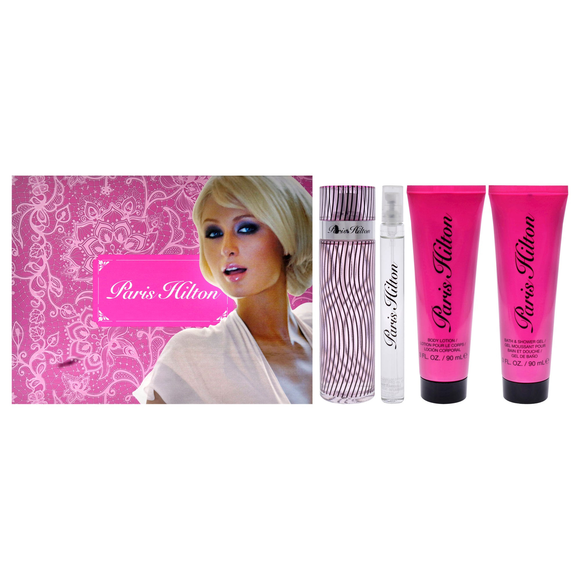 Paris Hilton by Paris Hilton for Women - 4 Pc Gift Set 3.4oz EDP Spray, 0.34oz EDP Spray, 3oz Body Lotion, 3oz Bath and Shower Gel