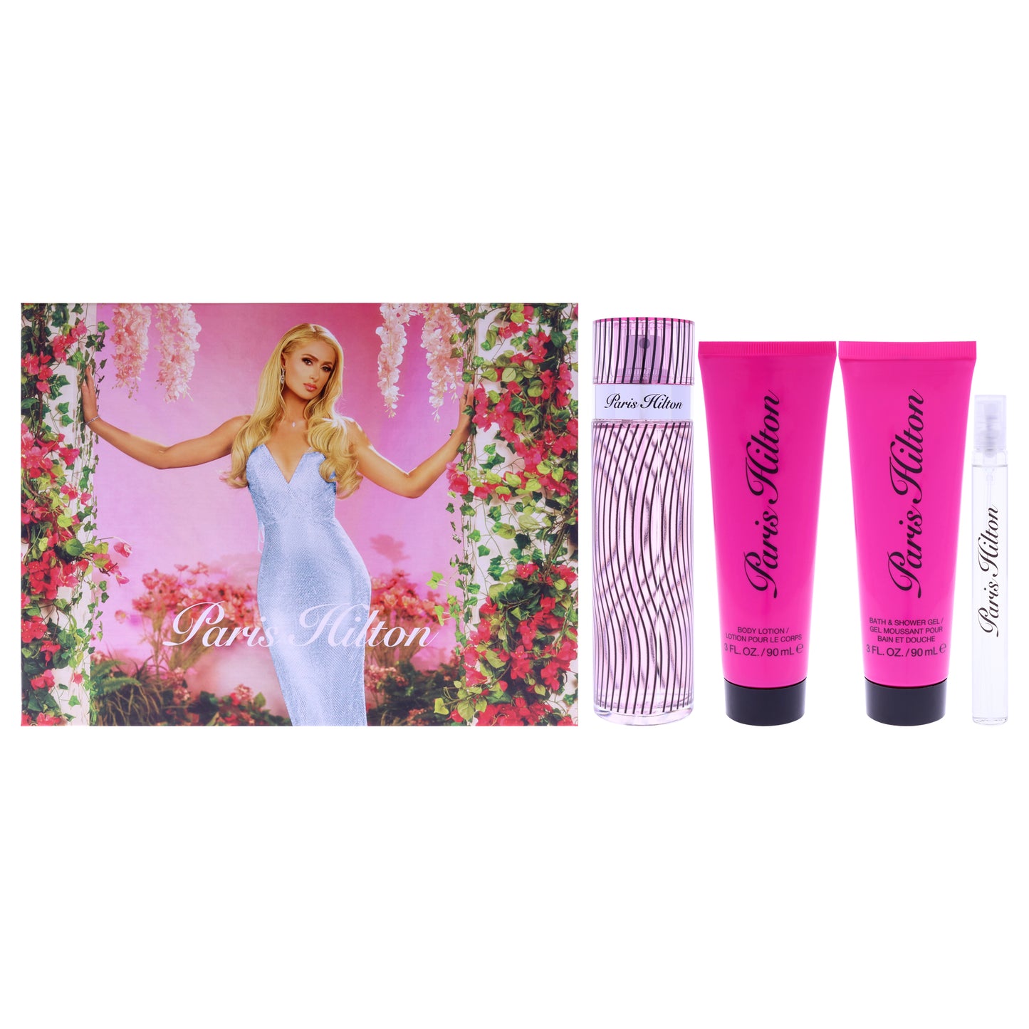 Paris Hilton by Paris Hilton for Women - 4 Pc Gift Set 3.4oz EDP Spray, 0.34oz EDP Spray (Mini), 3oz Body Lotion, 3oz Bath and Shower Gel