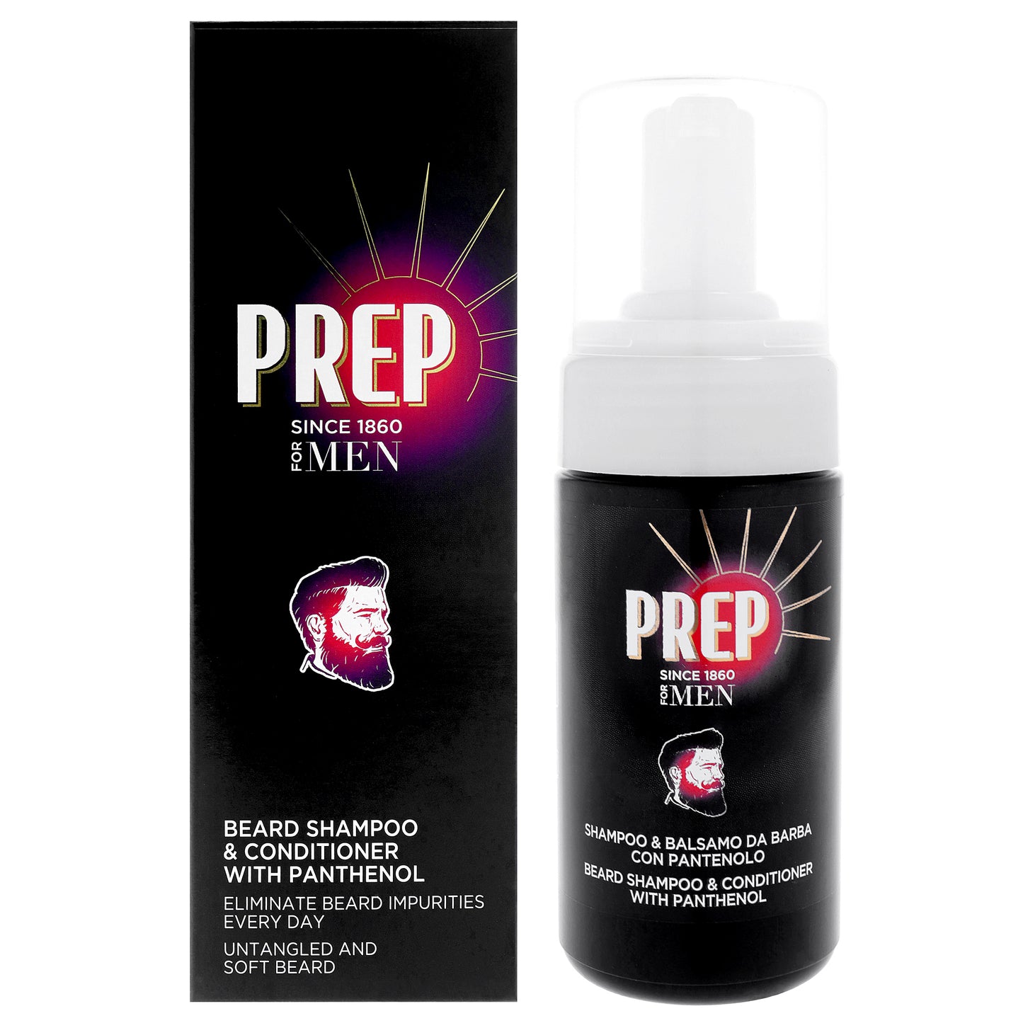 Beard Shampoo and Conditioner with Panthenol by Prep for Men - 3.4 oz Shampoo and Conditioner