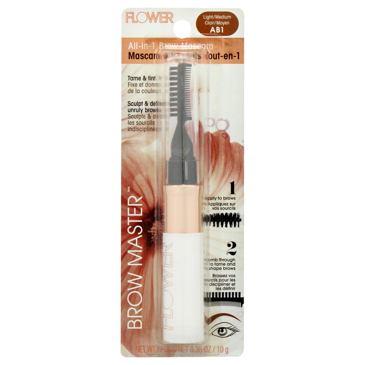 Brow Master All-In-1 Brow Mascara - AB1 Light Medium by Flower Beauty for Women - 0.35 oz Eyebrow