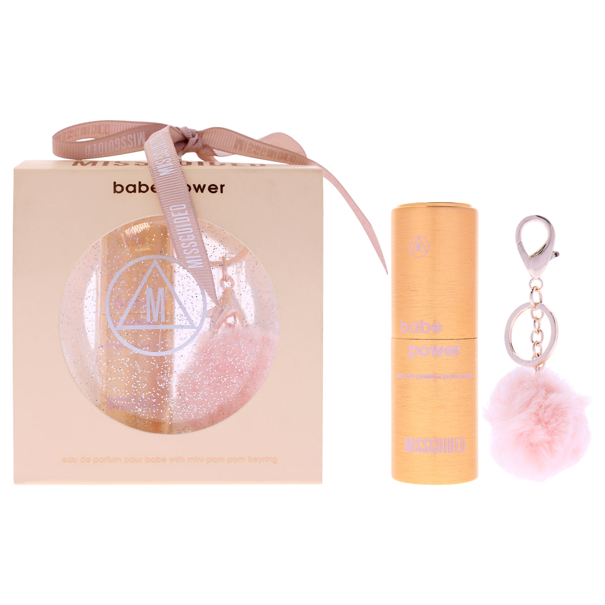 Babe Power by Missguided for Women - 2 Pc Mini Gift Set 10ml EDP Spray, Mini Pom Pom Keyring