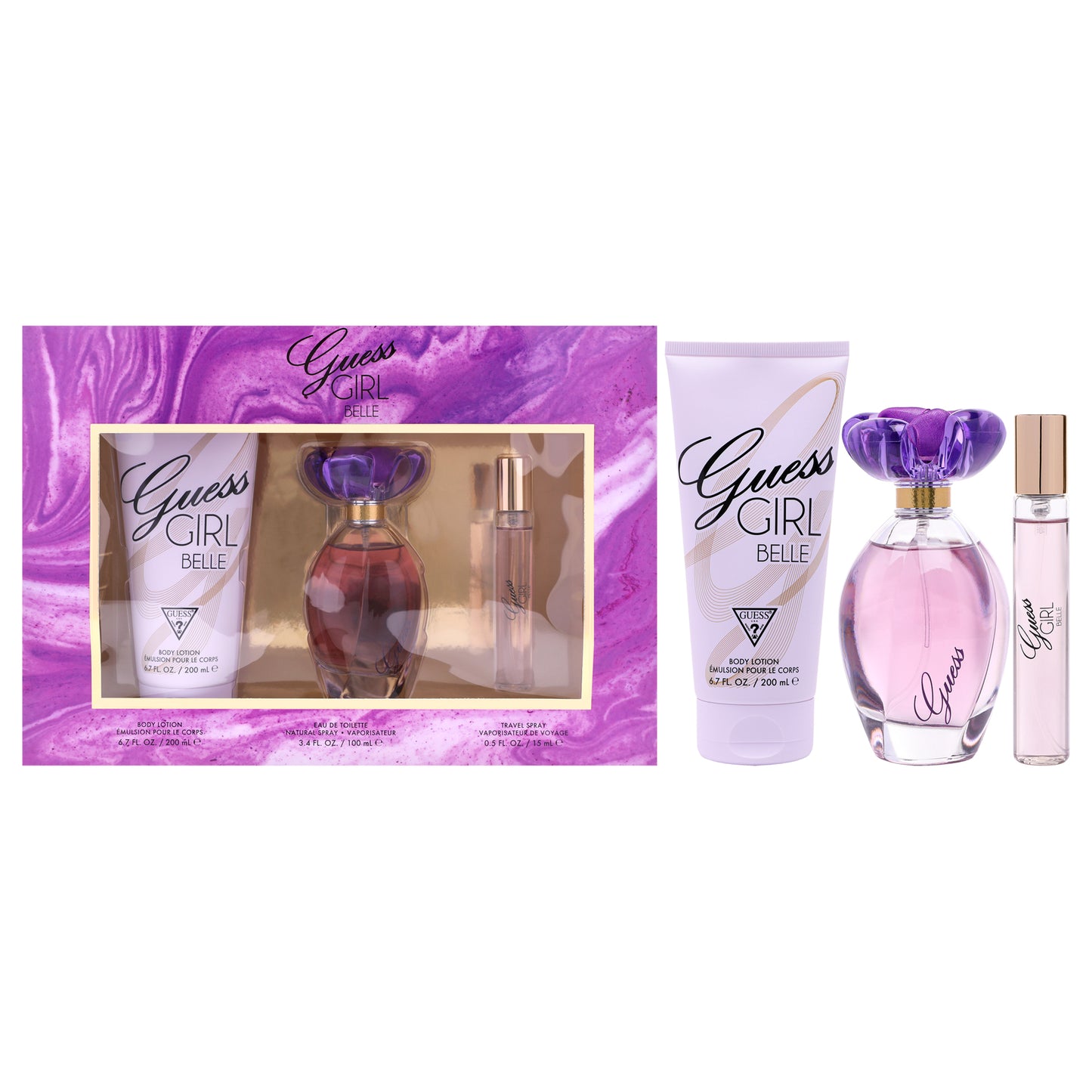 Guess Girl Belle by Guess for Women - 3 Pc Gift Set 3.4oz EDT Spray , 0.5oz EDT Travel Spray, 6.7oz Body Lotion