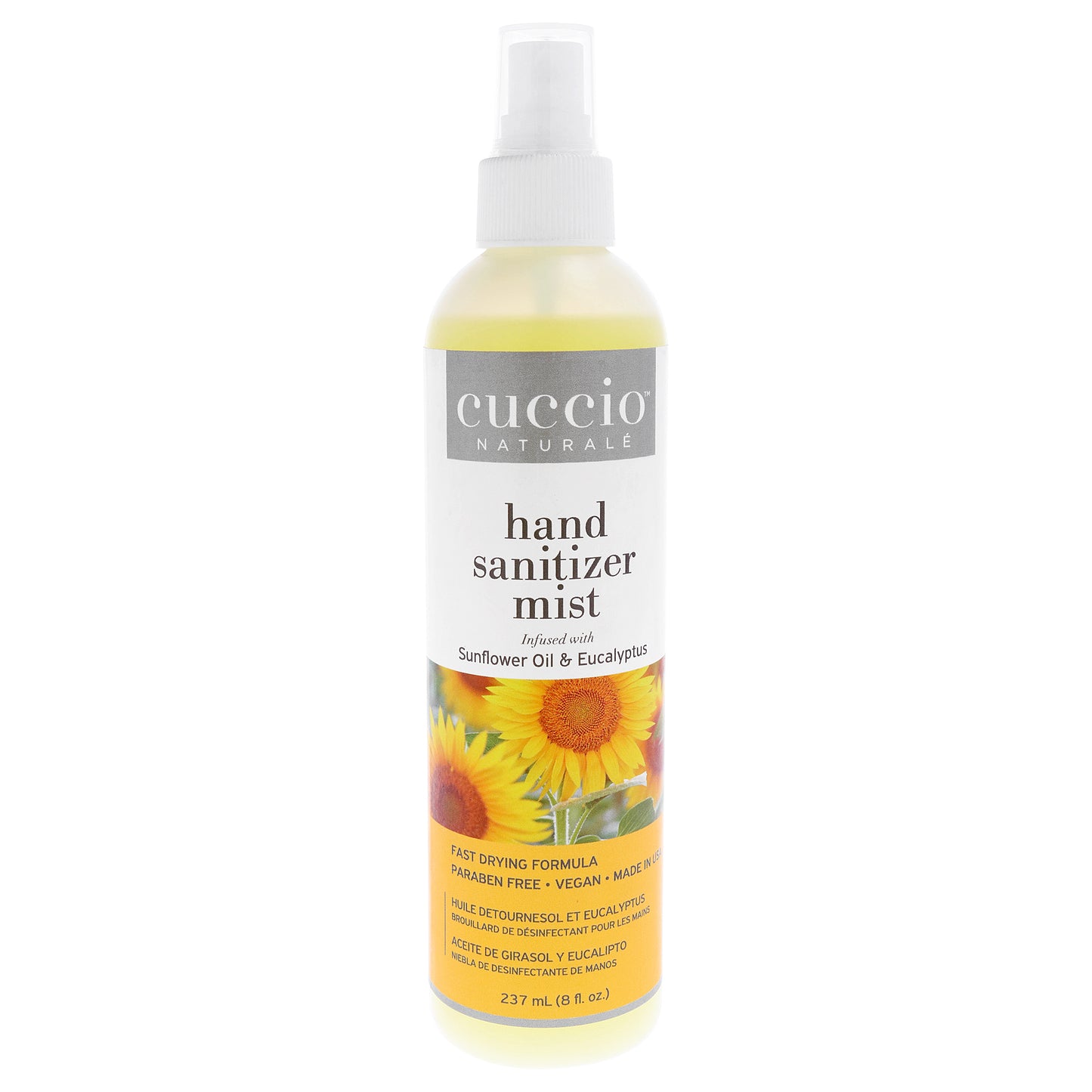 Hand Sanitizer Mist - Sunflower Oil and Eucalyptus by Cuccio Naturale for Unisex - 8 oz Hand Sanitizer