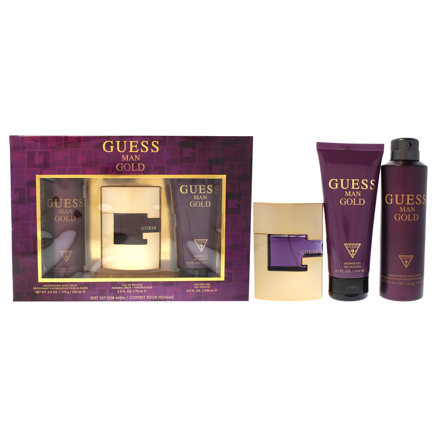Guess Gold 3 Pc Gift Set 2.5oz EDT Spray