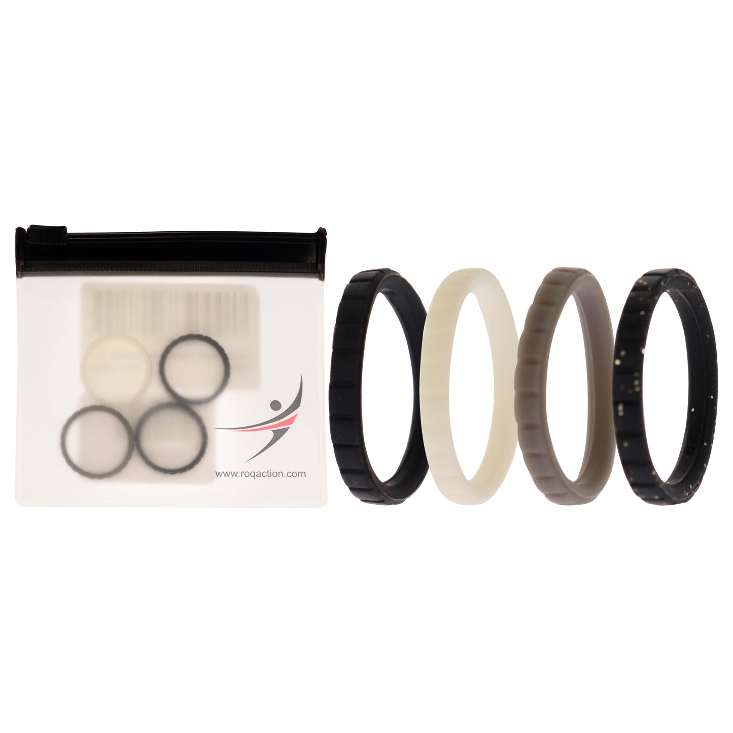 Silicone Wedding Stackble Lines Ring Set -Black-White by ROQ for Women - 4 x 6 mm Ring