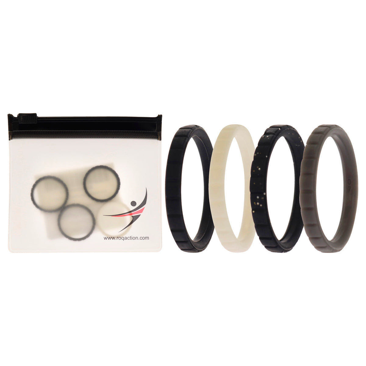 Silicone Wedding Stackble Lines Ring Set -Black-White by ROQ for Women - 4 x 7 mm Ring