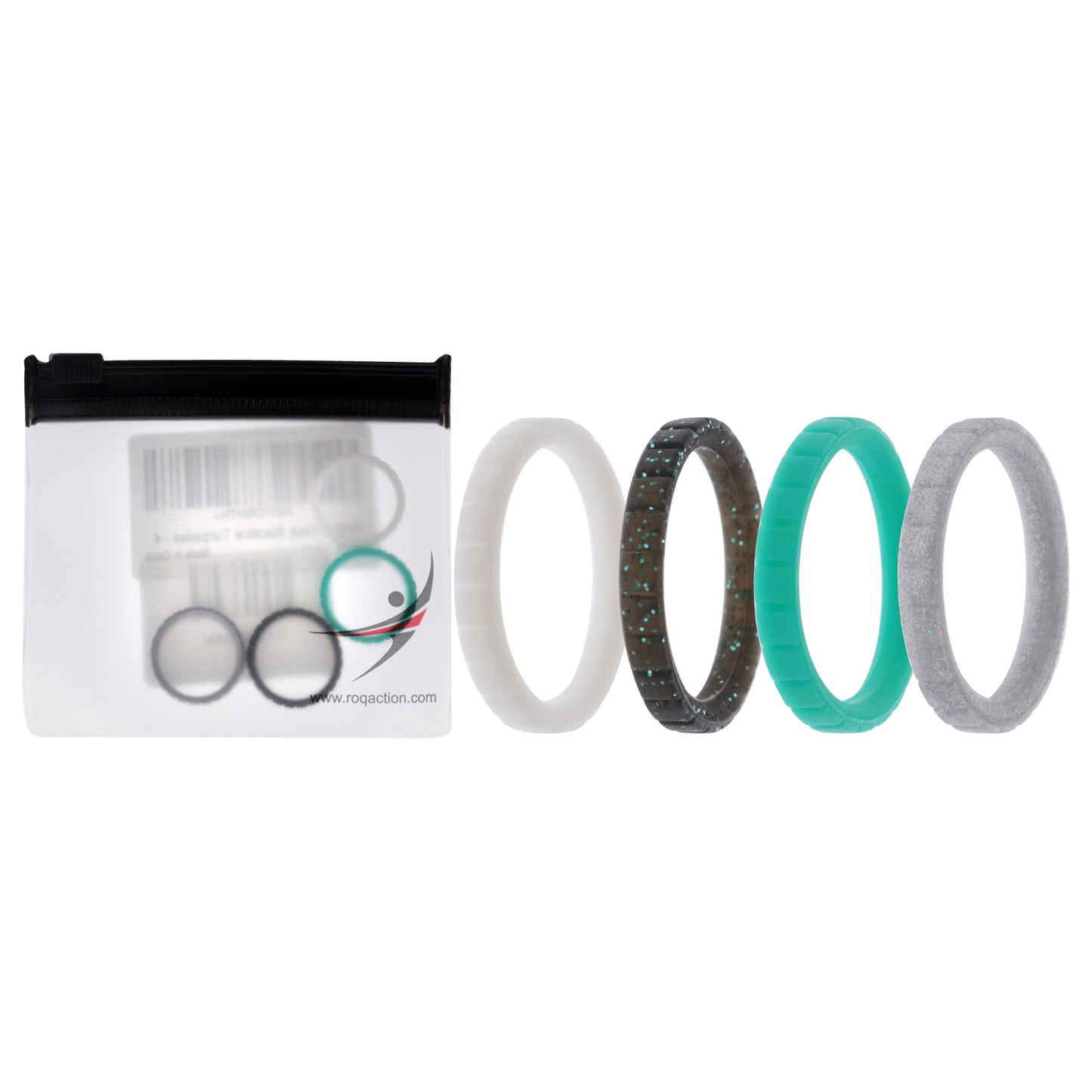 Silicone Wedding Stackble Lines Ring Set - Turquoise by ROQ for Women - 4 x 4 mm Ring