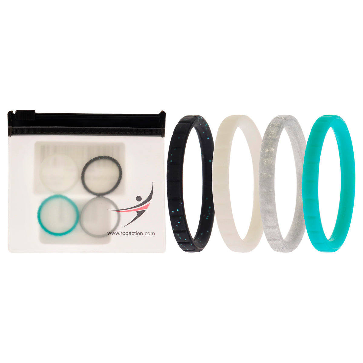 Silicone Wedding Stackble Lines Ring Set - Turquoise by ROQ for Women - 4 x 9 mm Ring