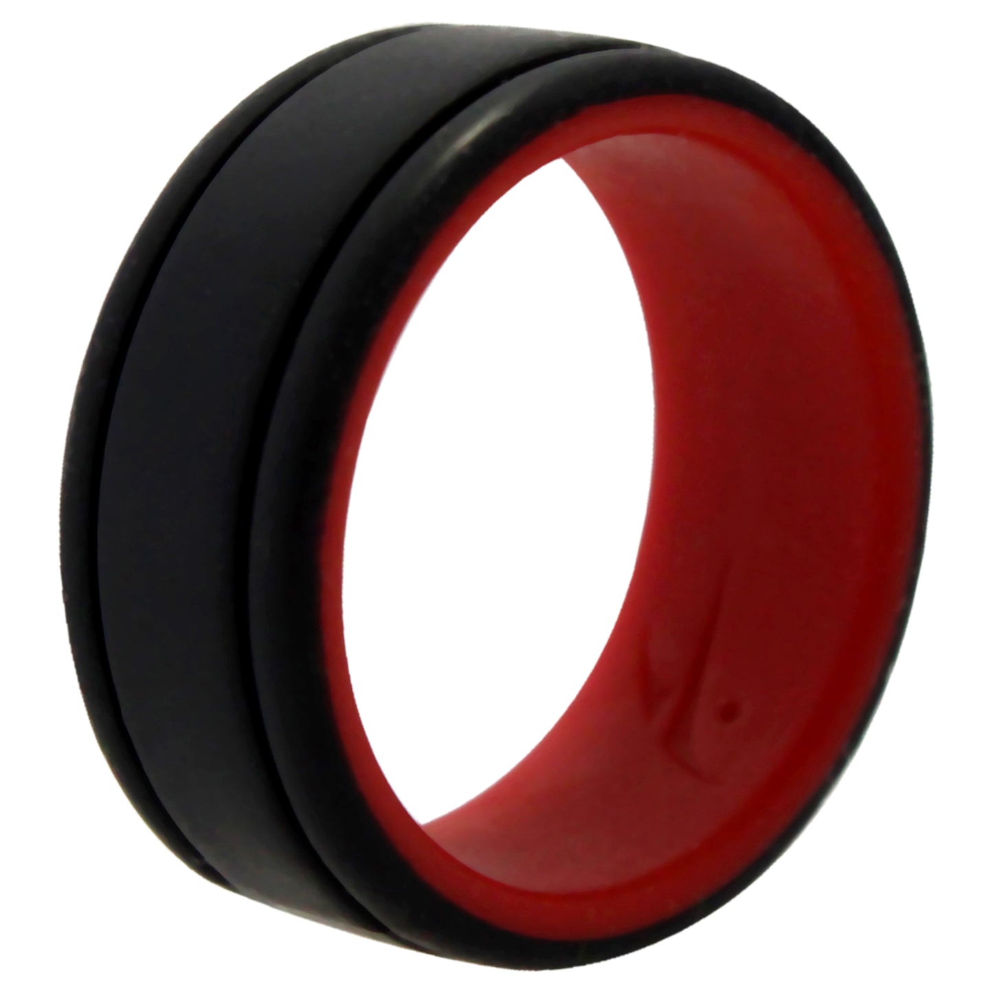 Silicone Wedding 2Layer Lines Ring - Red-Black by ROQ for Men - 7 mm Ring