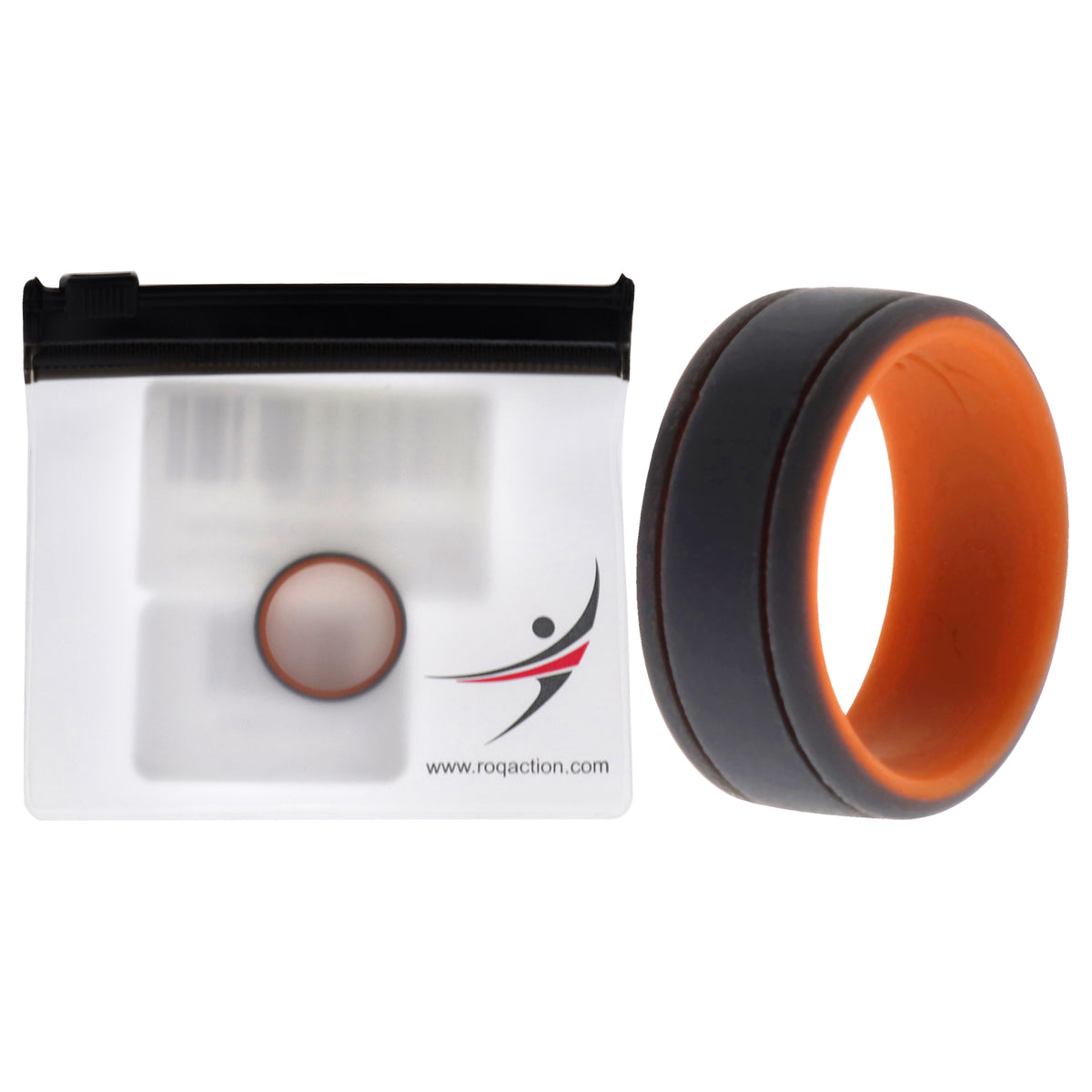 Silicone Wedding 2Layer Lines Ring - Orang-Grey by ROQ for Men - 7 mm Ring