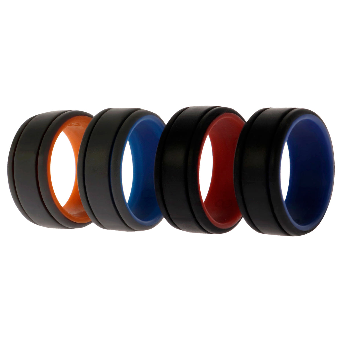 Silicone Wedding 2Layer Lines Ring Set - Grey-Black by ROQ for Men - 4 x 8 mm Ring