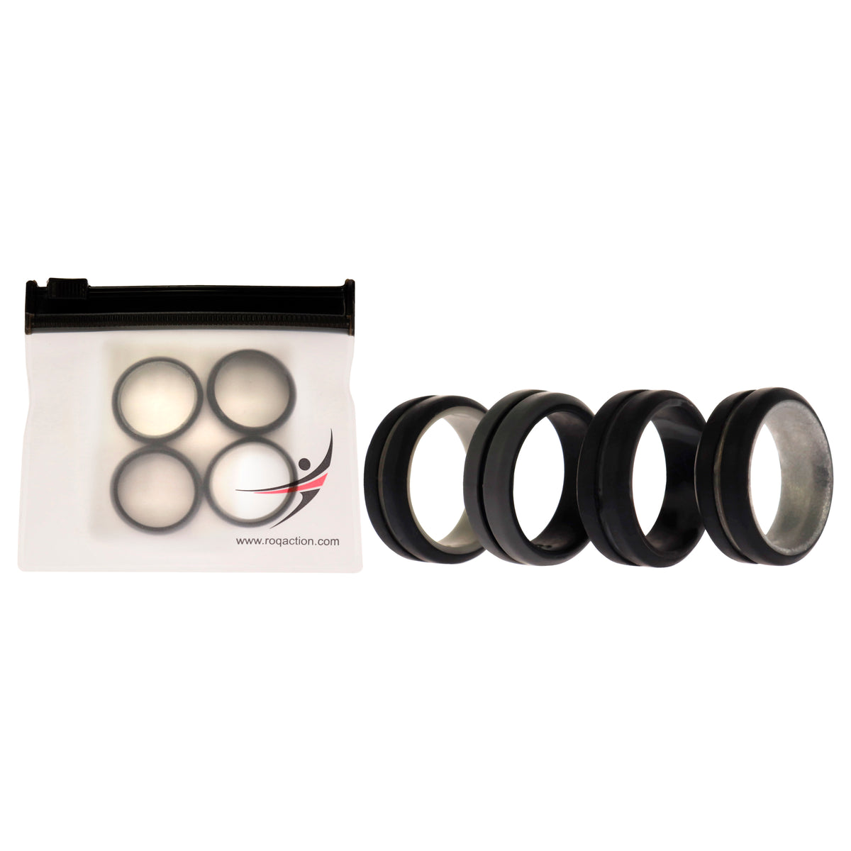 Silicone Wedding 2Layer Middle Line Ring Set - Black-Camo by ROQ for Men - 4 x 8 mm Ring