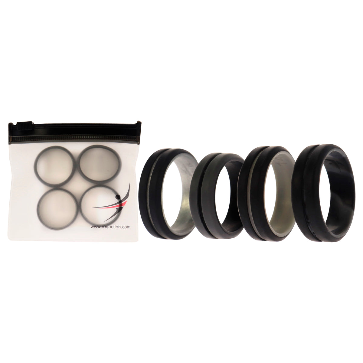 Silicone Wedding 2Layer Middle Line Ring Set - Black-Camo by ROQ for Men - 4 x 14 mm Ring