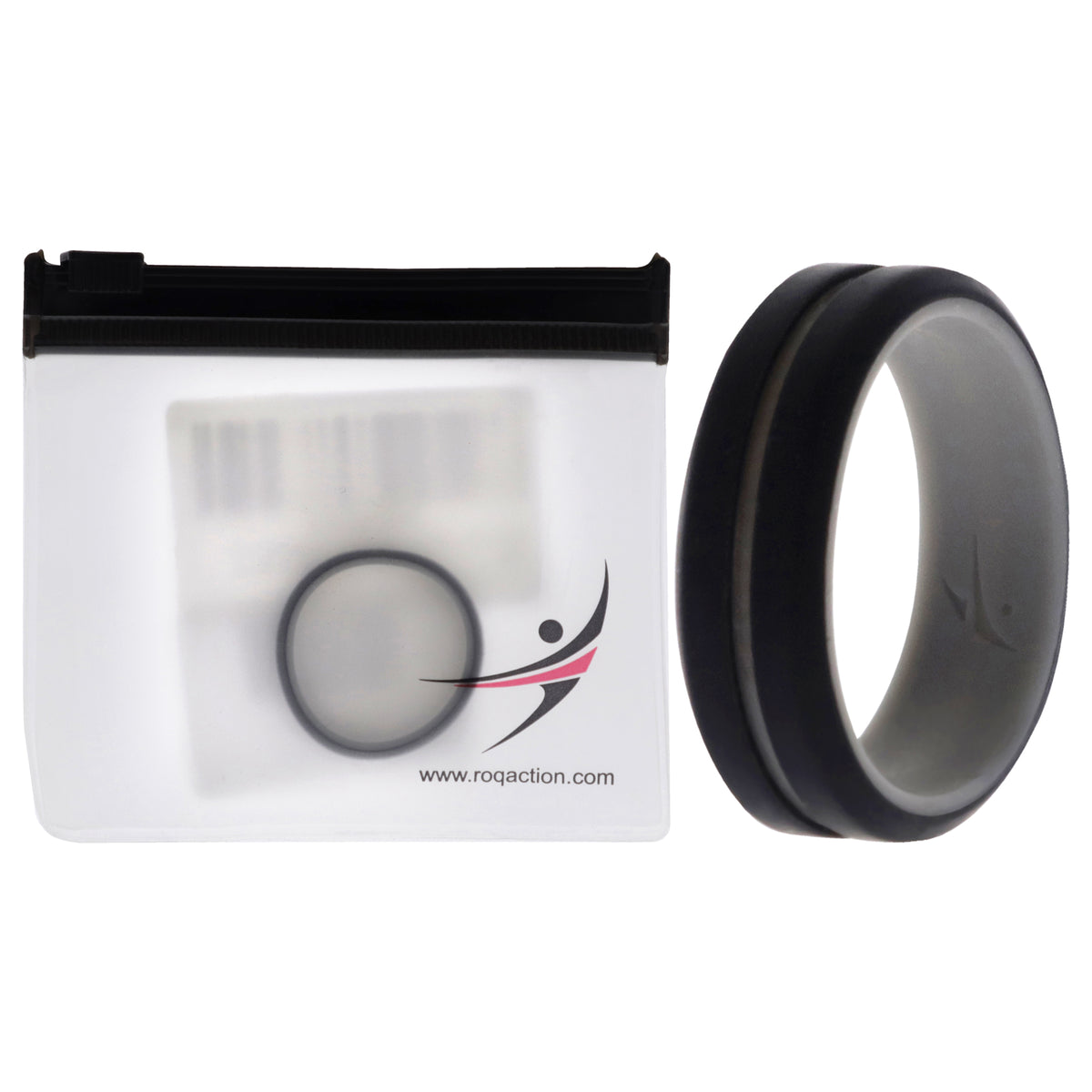 Silicone Wedding 2Layer Middle Line Ring - Grey-Black by ROQ for Men - 14 mm Ring