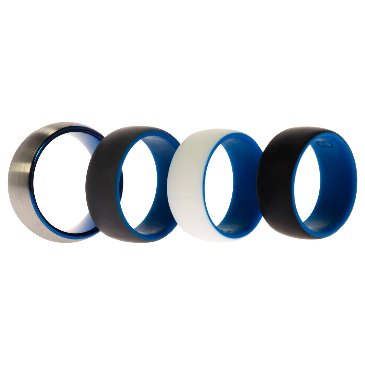Silicone Wedding Twin Dome 8mm Ring Set - Blue by ROQ for Men - 4 x 8 mm Ring