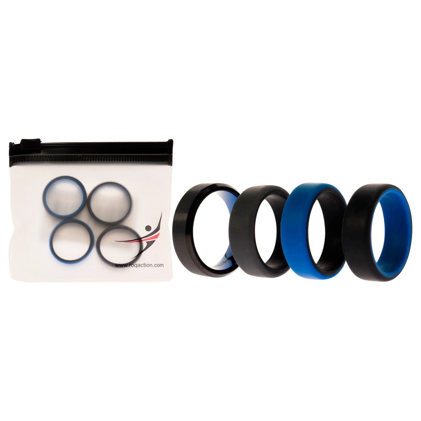 Silicone Wedding Twin Beveled 8mm Ring Set - Blue by ROQ for Men - 4 x 9 mm Ring