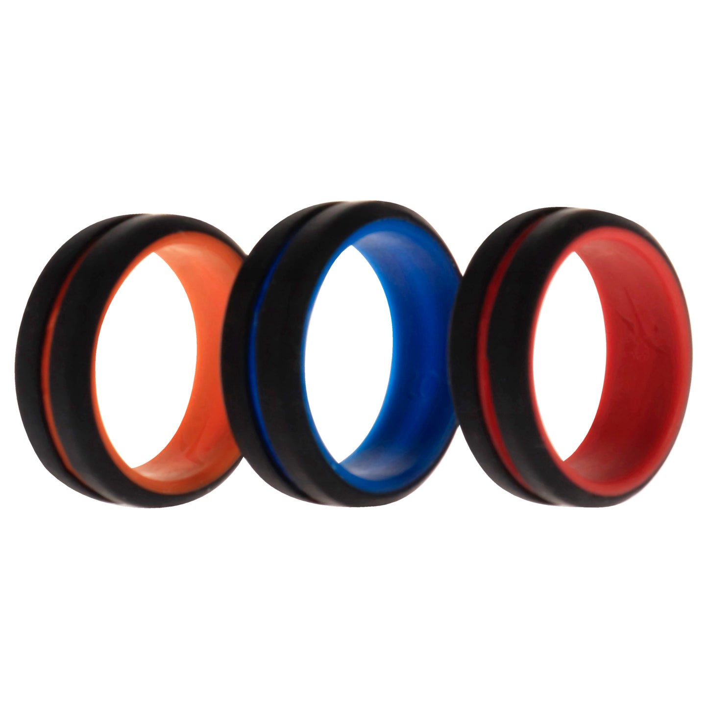 Silicone Wedding 2Layer Middle Line Ring Set - Black by ROQ for Men - 3 x 9 mm Ring