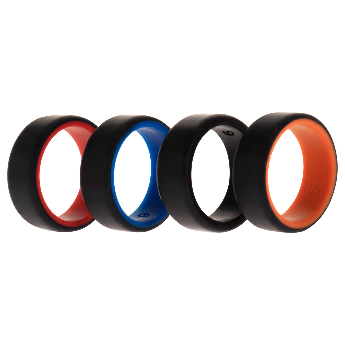 Silicone Wedding 2Layer Beveled 8mm Ring Set - Black by ROQ for Men - 4 x 9 mm Ring