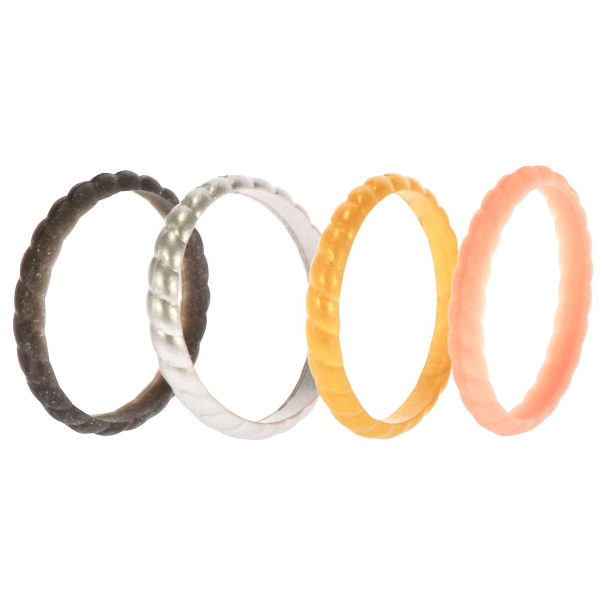 Silicone Wedding Stackble Braided Ring Set - Metal by ROQ for Women - 4 x 11 mm Ring