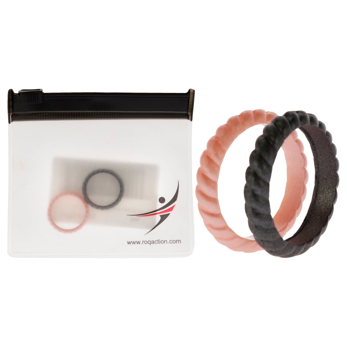 Silicone Wedding Stackble Braided Ring Set - Rose-Black by ROQ for Women - 2 x 4 mm Ring