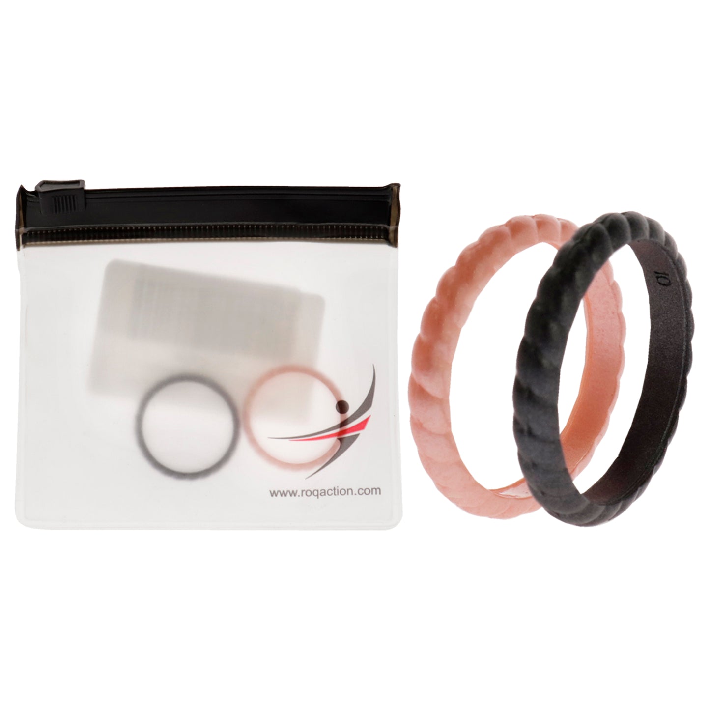 Silicone Wedding Stackble Braided Ring Set - Rose-Black by ROQ for Women - 2 x 10 mm Ring