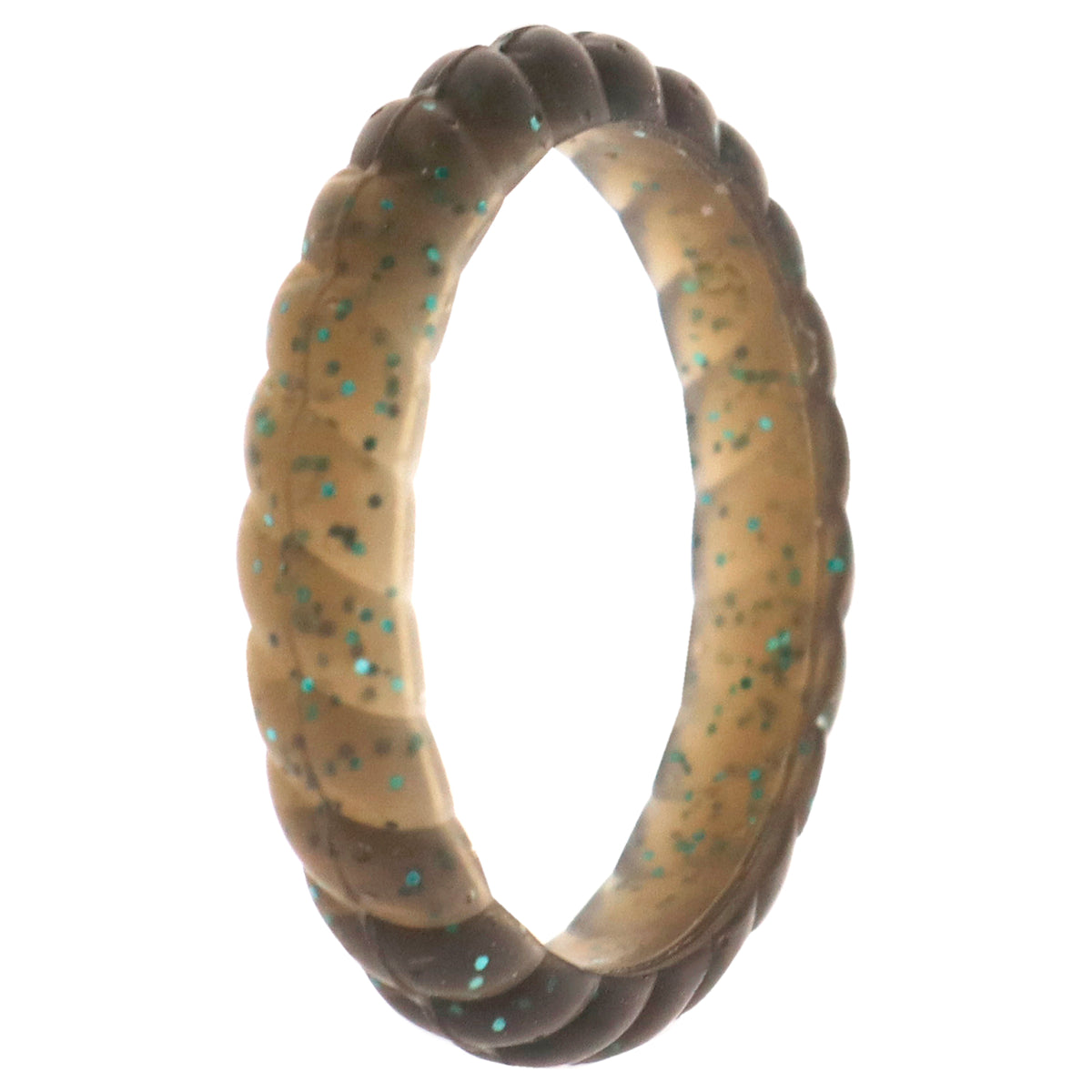 Silicone Wedding Stackble Braided Single Ring - Black-Turquoise by ROQ for Women - 6 mm Ring