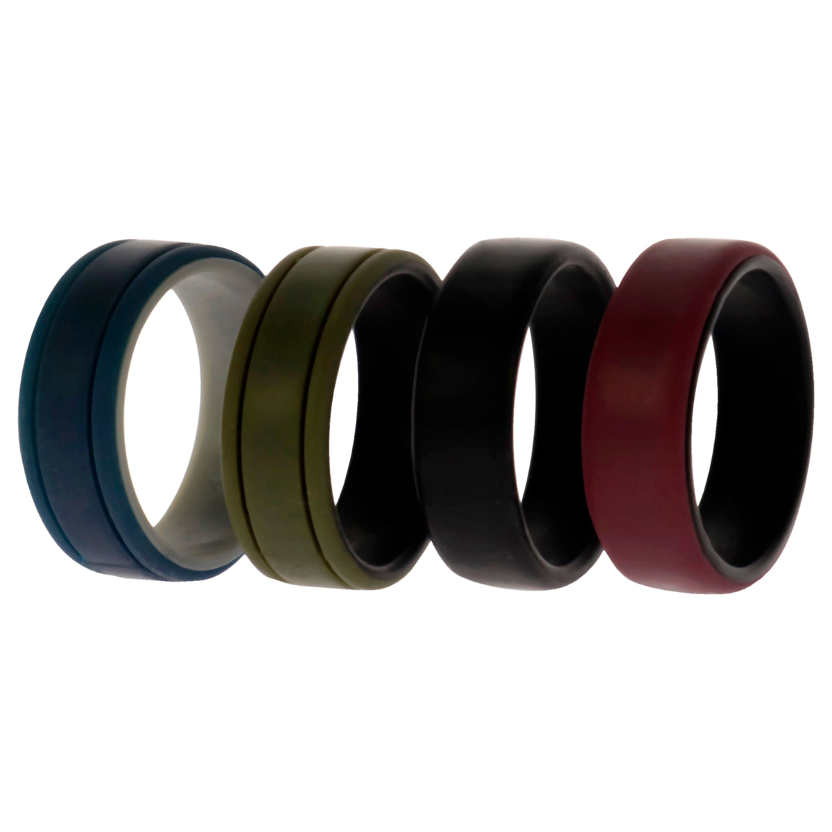 Silicone Wedding 2Layer Lines Ring Set - Bordo by ROQ for Men - 4 x 14 mm Ring