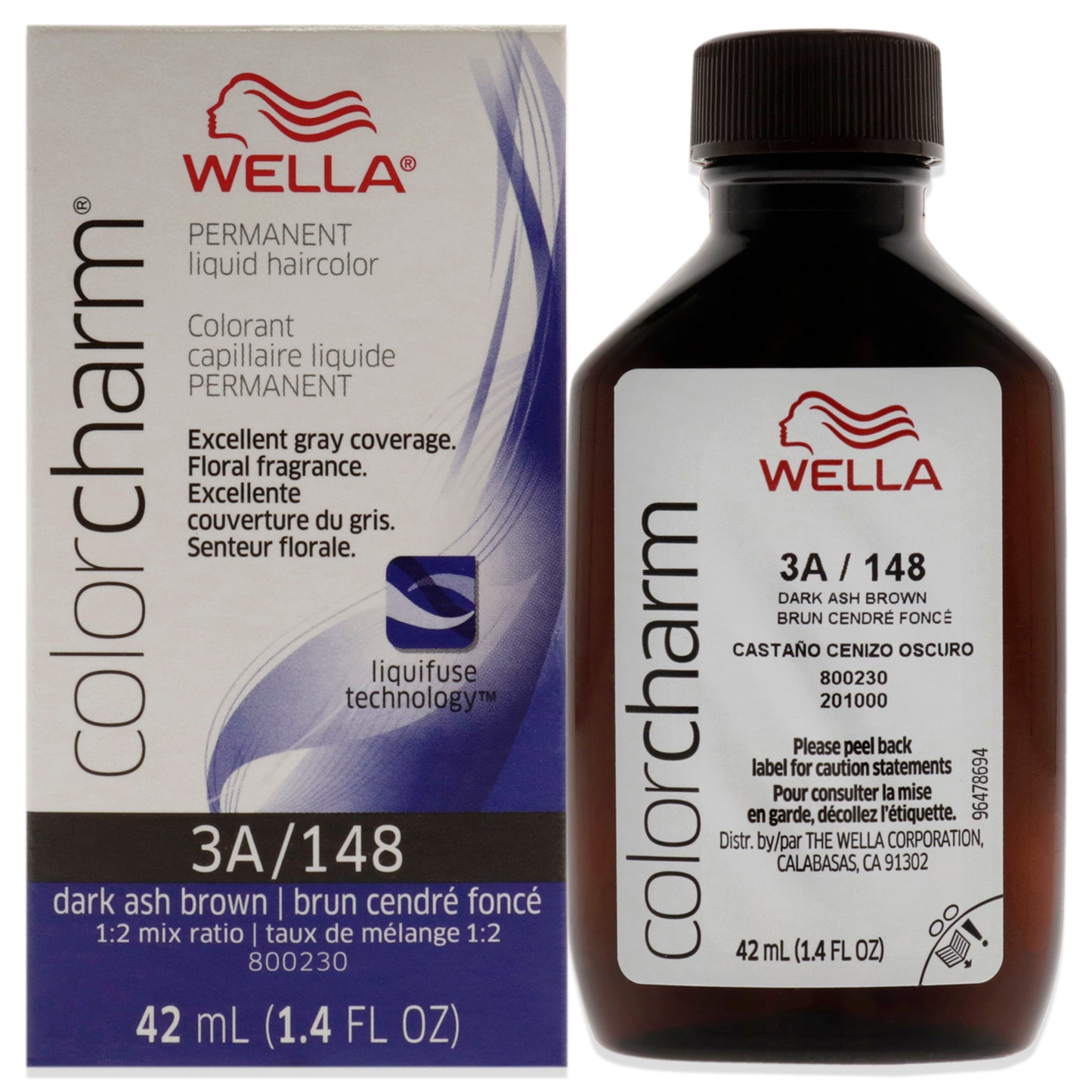 Color Charm Permanent Liquid Hair Color - 148 3A Dark Ash Brown by Wella for Unisex - 1.42 oz Hair Color