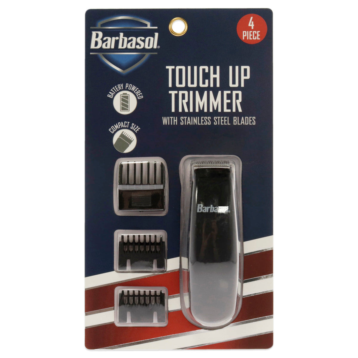 Touch Up Trimmer by Barbasol for Men - 4 Pc Trimmer, 3Pc Guide Combs (3mm, 6mm, 10mm), Battery Powered