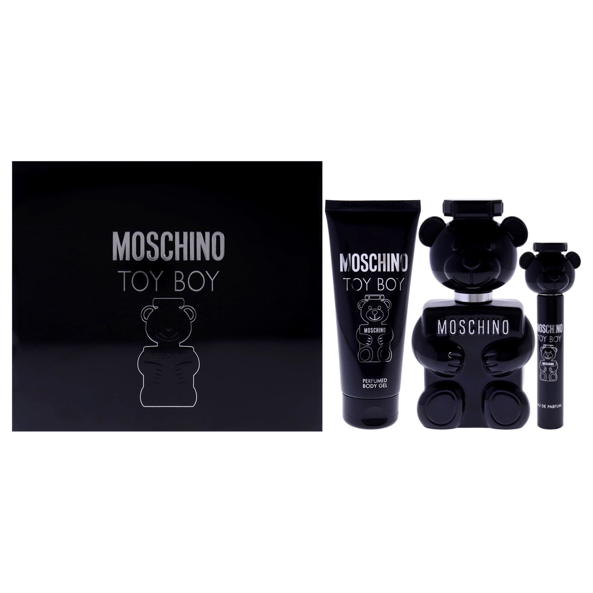 Moschino Toy Boy by Moschino for Men - 3 Pc Gift Set 3.4oz EDP Spray, 0.34oz EDP Spray, 3.4oz Bath and Shower Gel
