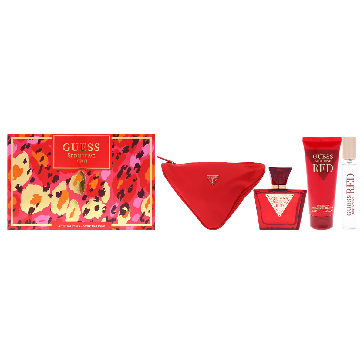 Guess Seductive Red by Guess for Women - 4 Pc Gift Set 2.5oz EDT Spray, 0.5oz EDT Spray, 3.4oz Body Lotion, Pouch