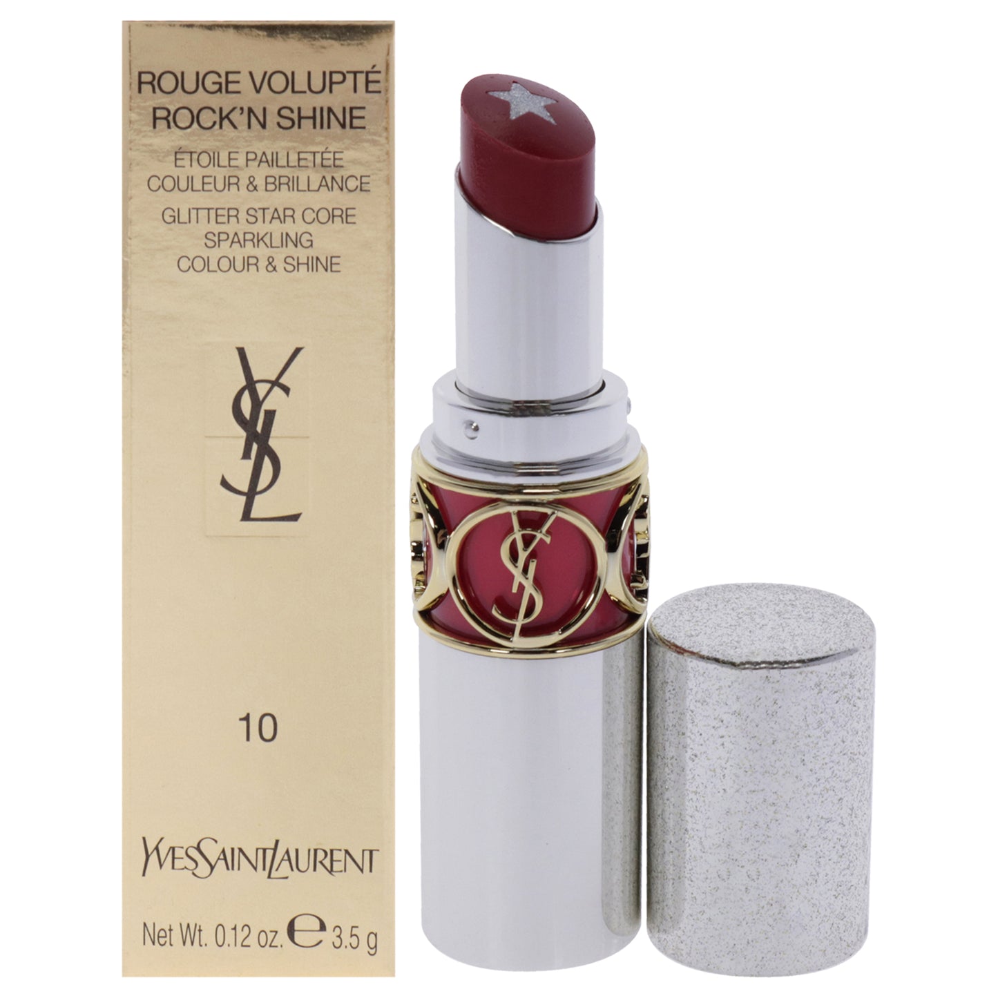 Rouge Volupte RockN Shine Lipstick - 10 Pink Bass by Yves Saint Laurent for Women - 0.12 oz Lipstick
