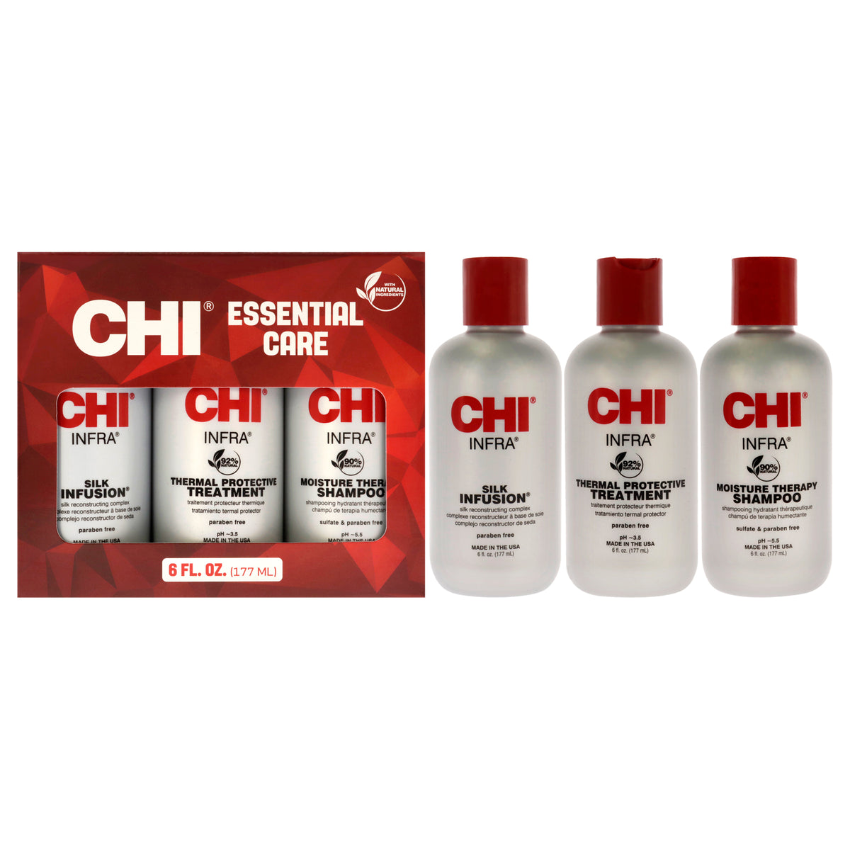 CHI Infra Trio Kit by CHI for Unisex - 3 Pc 6oz Infra Silk Infusion, 6oz Infra Moisture Therapy Shampoo, 6oz Infra Thermal Protective Treatment