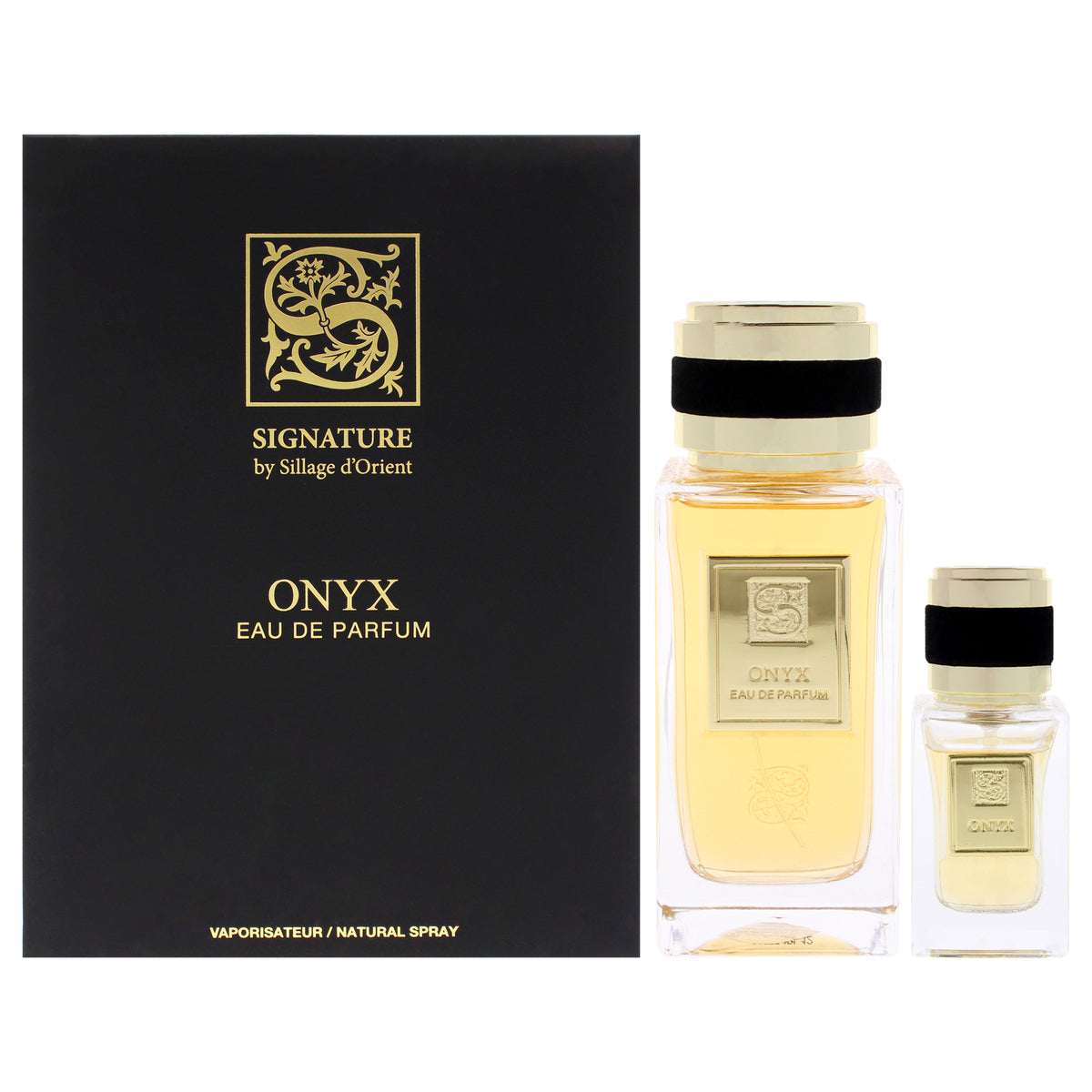 Onyx by Sillage dOrient for Unisex - 3 Pc Gift Set 3.4oz EDP Spray, 0.5oz EDP Spray (Refillable), Spayer