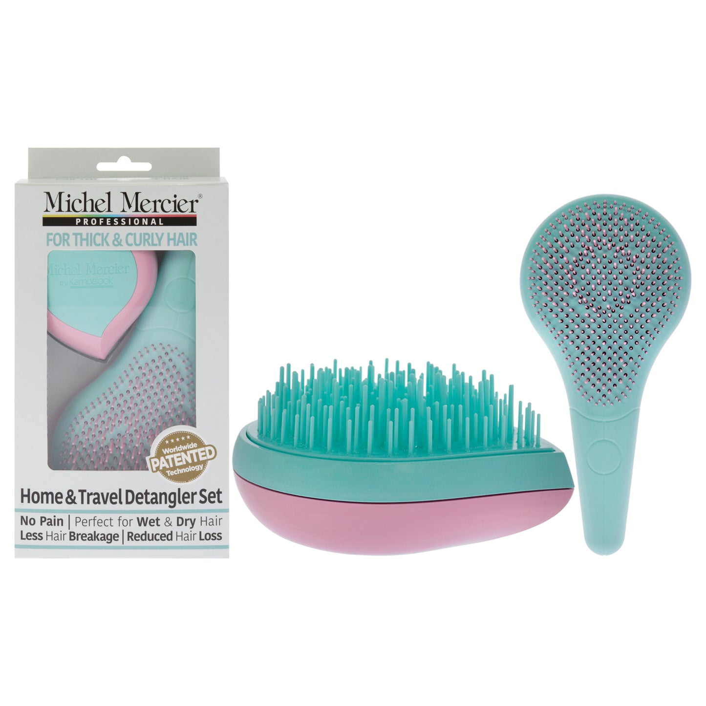 Home and Travel Detangler Set - Thick-Curly Hair 2 Pc The Classic Detangler Brush