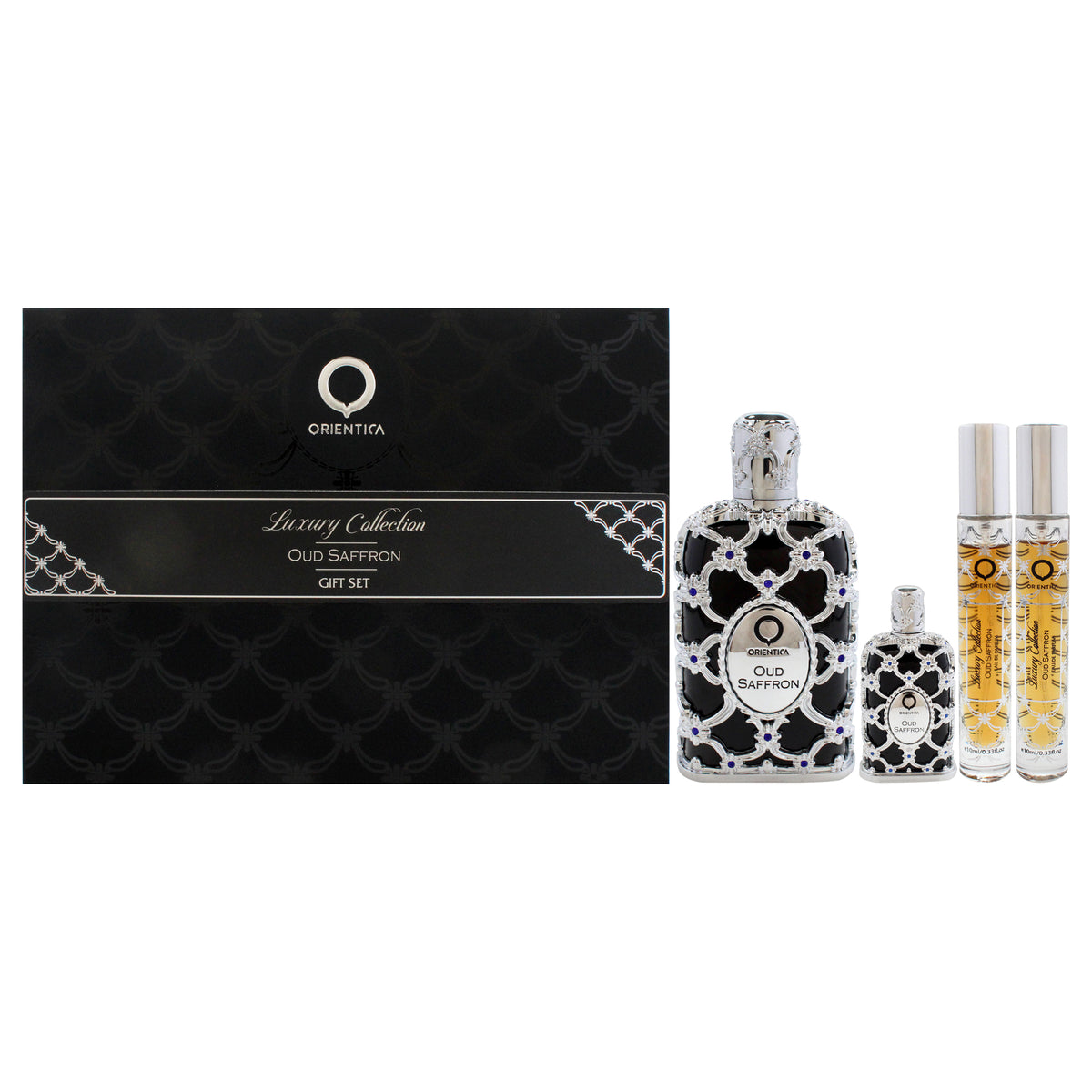 Oud Saffron by Orientica for Men - 4 Pc Gift Set 2.7oz EDP Spray, 2 x 10ml EDP Spray (Mini), 7.5ml EDP Splash (Mini)