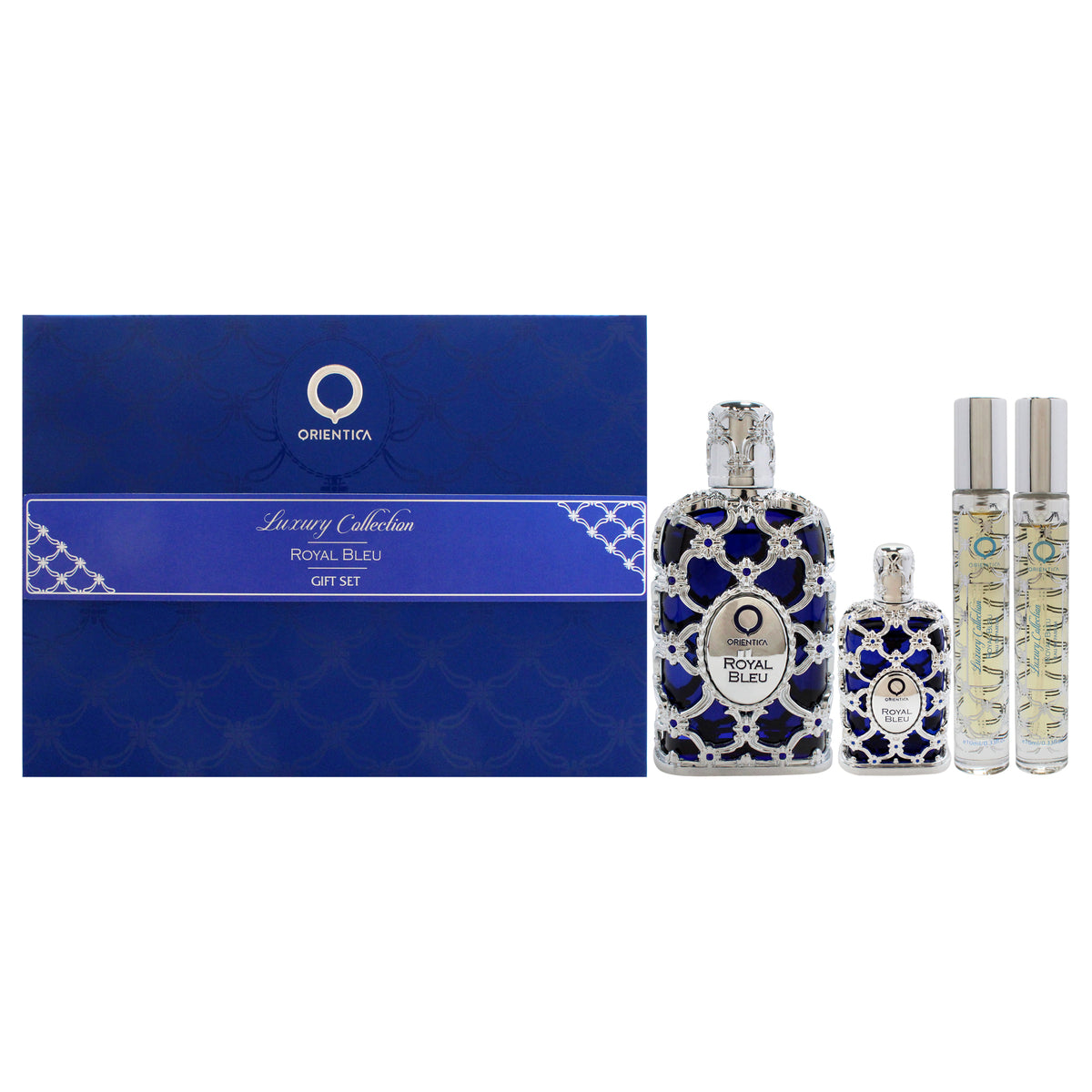 Royal Bleu by Orientica for Unisex - 4 Pc Gift Set 2.7oz EDP Spray, 2 x 10ml EDP Spray (Mini), 7.5ml EDP Splash (Mini)