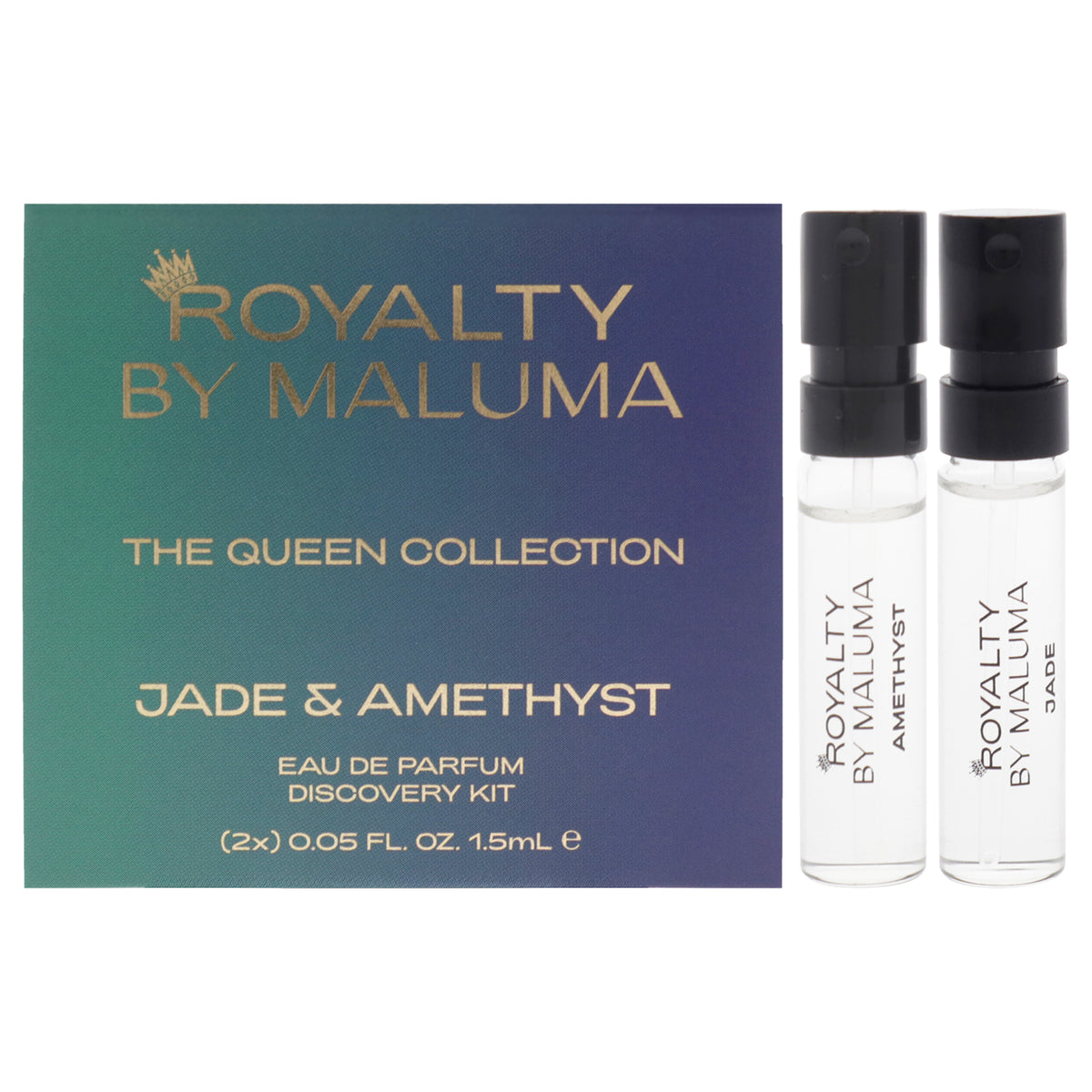 The Queen Collection by Royalty By Maluma for Women - 2 Pc Mini Gift Set 0.05oz Jade EDP Spray Vial, 0.05oz Amethyst EDP Spray Vial