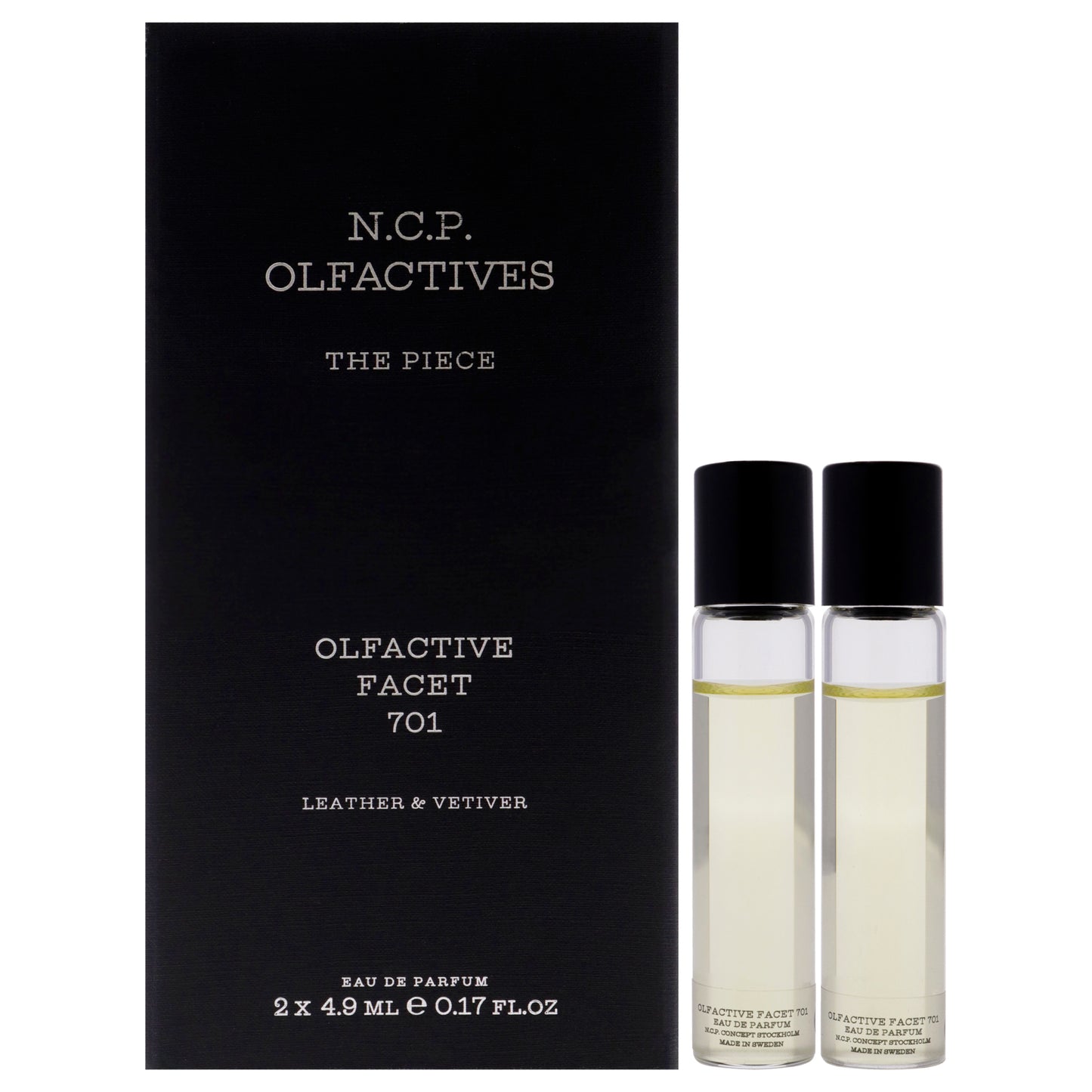 The Piece - Silver by NCP for Unisex - 3 Pc 2 x 4.9ml Olfactive Facet -701 Leather and Vetiver EDP Roll On, Necklace