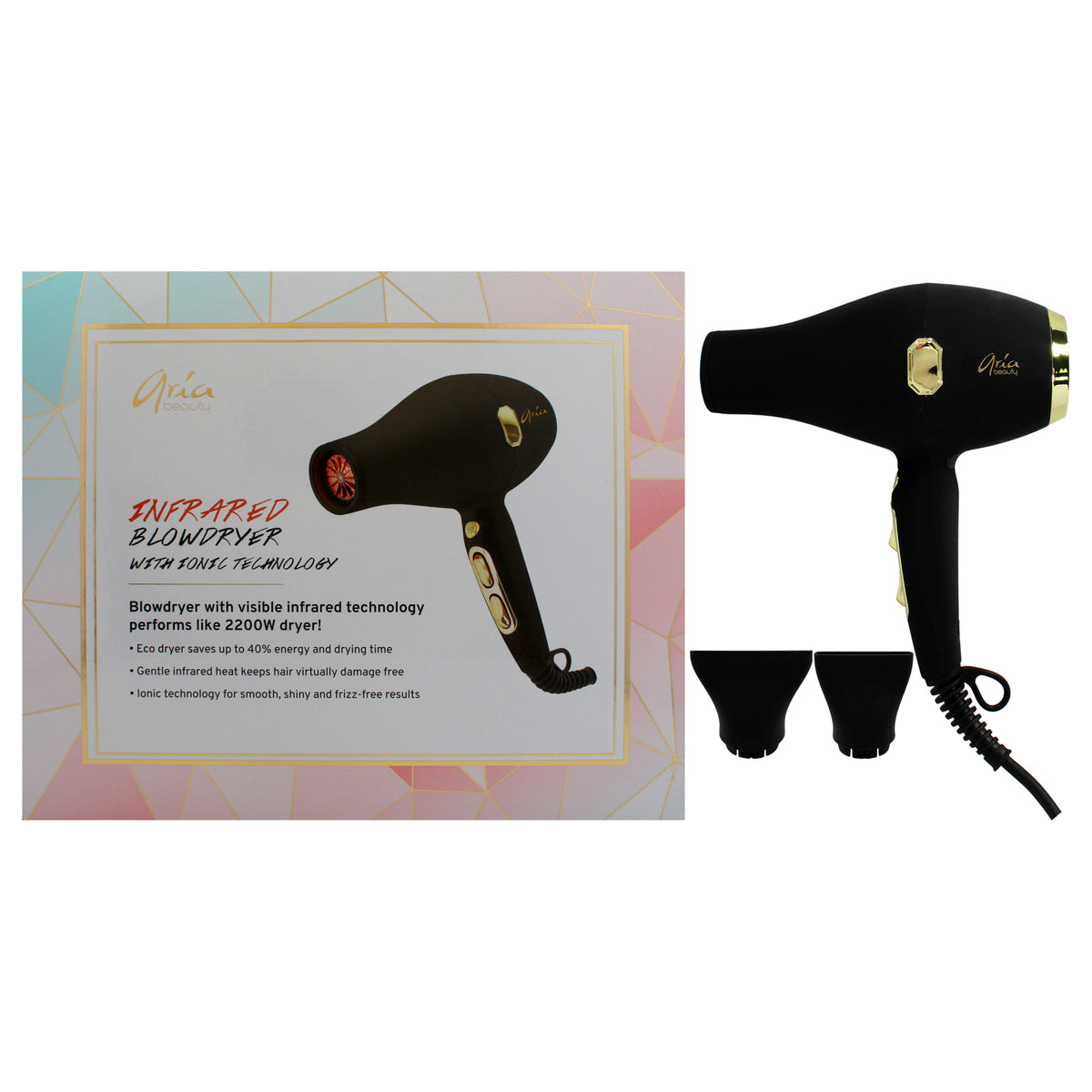 Infrared Blow Dryer With Ionic Technology - Black by Aria Beauty for Women - 1 Pc Hair Dryer