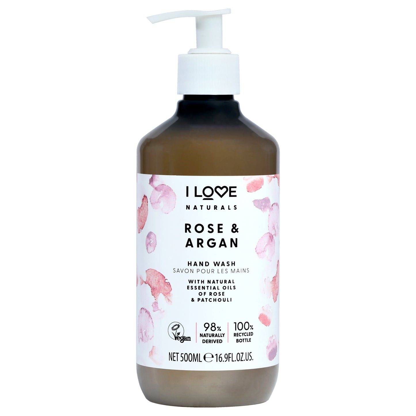 Naturals Hand Wash - Rose and Argan by I Love Cosmetics for Women - 16.9 oz Hand Wash