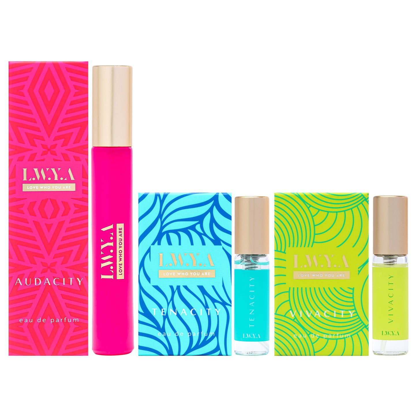 Audacity Discovery Set by LWYA for Women - 3 Pc Mini Gift Set 0.27oz Audacity EDP Spray (Mini), 0.1oz Tenacity EDP Spray (Mini), 0.1oz Vivacity EDP Spray (Mini)