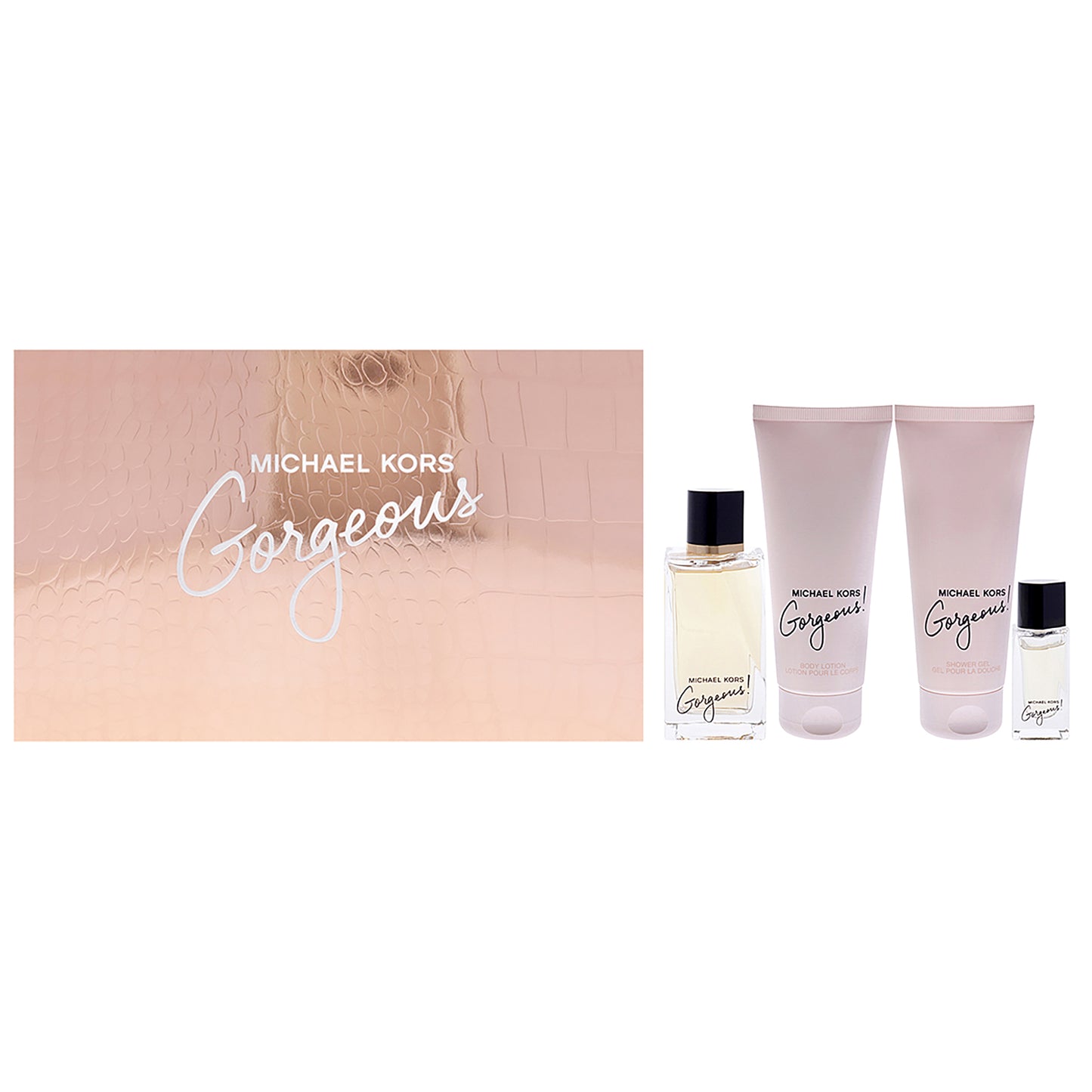 Gorgeous by Michael Kors for Women - 4 Pc Gift Set 3.4oz EDP Spray, 0.17oz EDP Spray, 3.4oz Body Lotion, 3.4oz Shower Gel