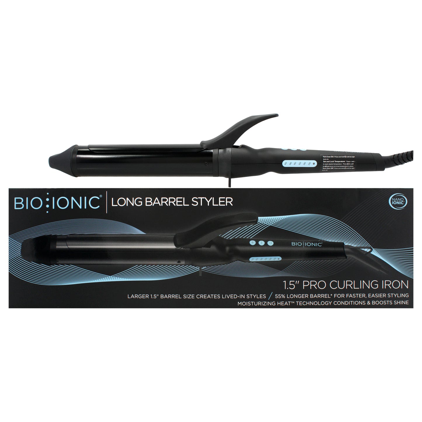 Long Barrel Styler - Black 1.5 Inch Curling Iron
