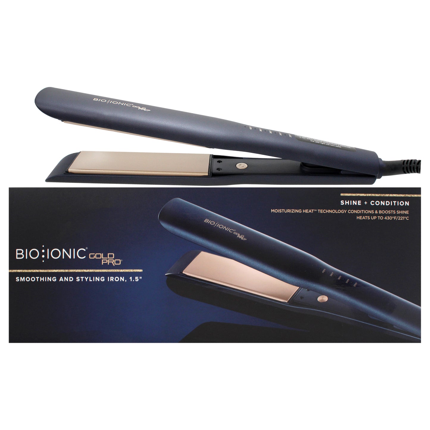 Gold Pro Styling Iron by Bio Ionic for Women - 1.5 Inch Flat Iron