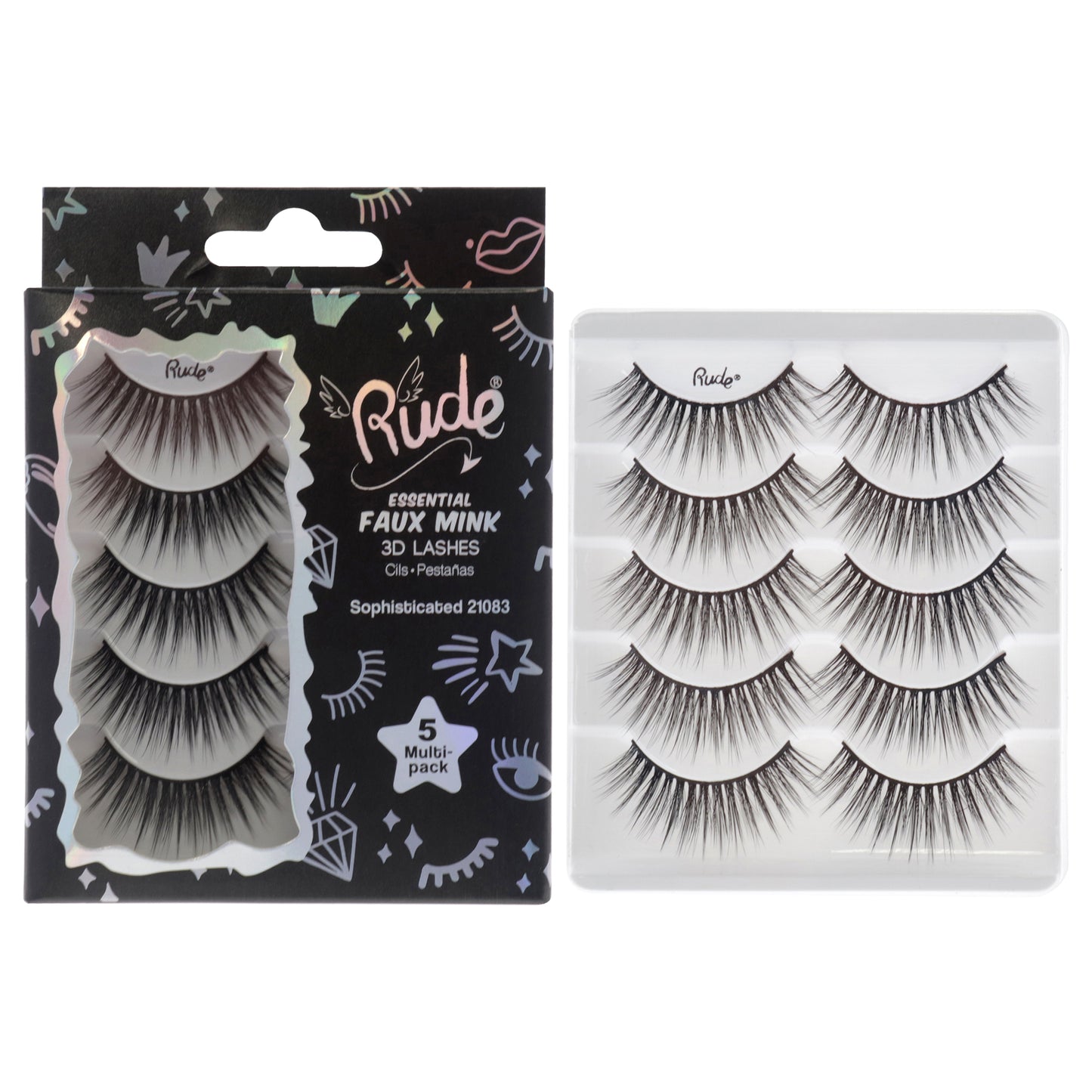 Essential Faux Mink 3D Lashes - Sophisticated by Rude Cosmetics for Women - 5 Pair Eyelashes