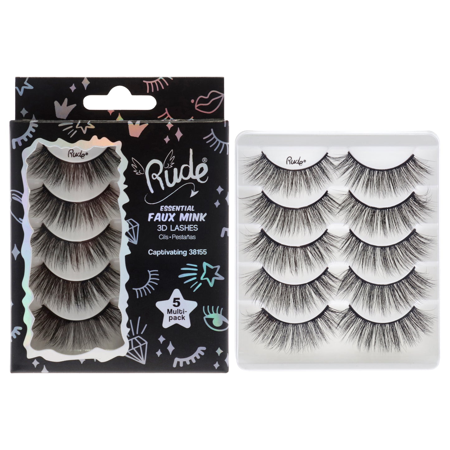 Essential Faux Mink 3D Lashes - Captivating by Rude Cosmetics for Women - 5 Pair Eyelashes
